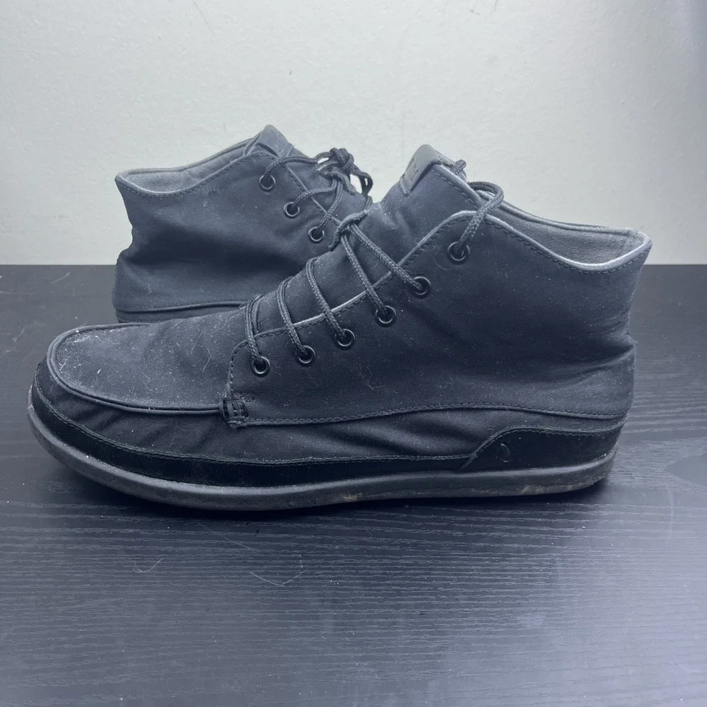 OluKai Nalukai Kapa Boots Mens 9.5 Black Waxed Canvas Water‎ Resistant